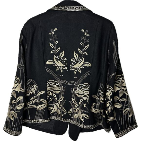 VTG Nygard Collection Black Wool Blend Lined Jacket XL Gold Floral Embroidered - Picture 2 of 11